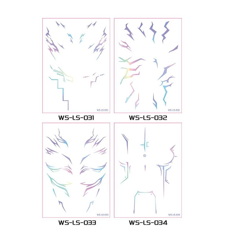 Temporary tattoo stickers, futuristic anime cosplay stage lightning makeup face stickers